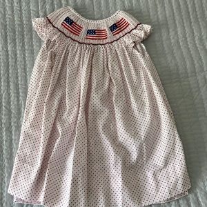 Cecil and Lou American Flag smocked bishop dress
